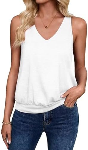 Womens Tank Tops Casual V Neck Sleeveless Summer Spring Clothes Loose Fit Cute Outfit Basic Cami 2025 Fashion Shirts