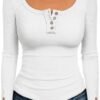 Kissfix Womens Long Sleeve Shirts Fall Clothes Henley Tops Business Casual Ribbed Blouses Fashion Trendy Outfits 2025