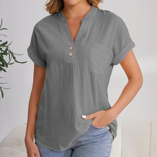Linen Shirts for Women 2025 Vacation Beach Lightweight Gauze Tops Dressy Casual Loose Fit Comfy Blouse Y2k Tunic