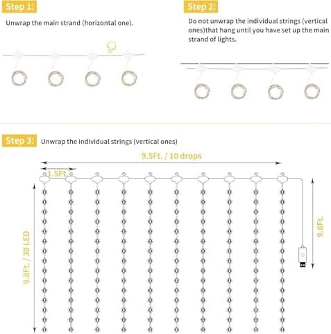 41pWBr35qXL._AC_.jpg Minetom Curtain Lights, 300 LED Dimmable Fairy Lights with Remote and Timer, 8 Modes, USB Powered String Lights for Room Wall Party Xmas Indoor Decor, Warm White