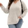 41pWTO74vuL._AC_.jpg Gloria&Sarah Women's Casual Long Sleeve V Neck Lightweight Knitted Sweaters Loose Fit Plus Size Tunic Tops L-4XL
