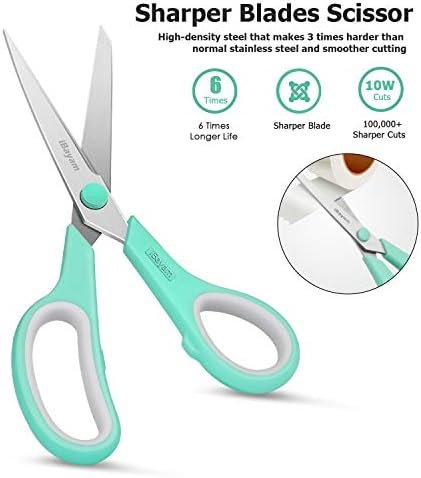 Scissors, iBayam 8" All Purpose Scissors Bulk 3-Pack, Ultra Sharp 2.5mm Thick Blade Shears Comfort-Grip for Office Desk Accessories Sewing Fabric Home Craft Teacher School Supplies, Right/Left Handed