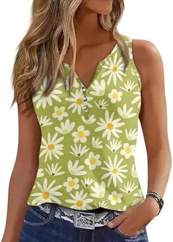 41qYzDrHrL._AC_.jpg Tank Tops for Women Summer V Neck Tops Casual Button Down Floral Printed Shirts Loose Fit Sleeveless Cute T Shirts