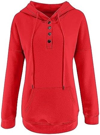 41sGLMPc5HL._AC_.jpg LRMQS Womens Hoodies with Kangaroo Pocket Solid Color Loose Half Button Pullover Hoodie 2023 Fall Sweatshirts Clothing