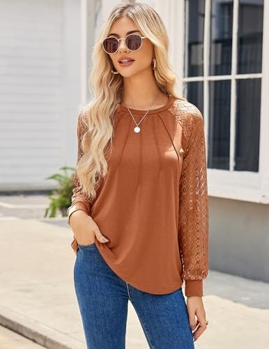 HOTOUCH Womens Lace Short/Long Sleeve Tops Fall Dressy Casual Blouses Business Work Shirts Fashion Clothe Trendy Outfits