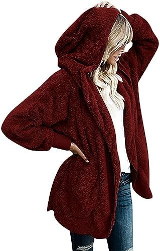 41sd7Hx9cdL._AC_.jpg Women 2023 Fall Winter Fleece Jackets Oversized Long Sleeve Open Front Hooded Sherpa Cardigan Warm Fuzzy Coat Outwear