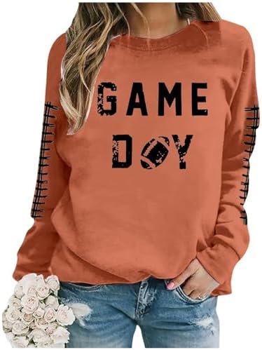 41tI1dq-9L._AC_.jpg Football Sweatshirts For Women Lightweight Game Day Shirts Long Sleeve Fall Sweatshirts 2024 Crewneck Outfits Tops