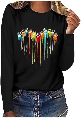 41u9yFbxjkL._AC_.jpg Dog Paw Love Heart Print T-Shirt for Women Long Sleeve Cute Graphic Tees Tops Crewneck Shirts