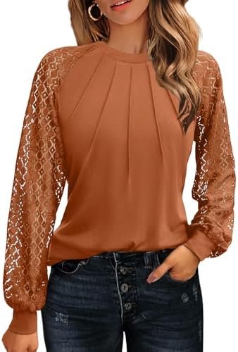 HOTOUCH Womens Lace Short/Long Sleeve Tops Fall Dressy Casual Blouses Business Work Shirts Fashion Clothe Trendy Outfits