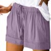 Shorts for Women Trendy Summer 2025 Casual Beach Cotton Linen Drawstring Elastic Waist Plus Size Shorts Pockets