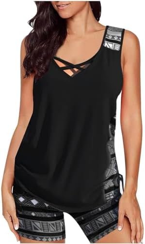 41vDIowtsPL._AC_.jpg Tankini Swimsuits for Women Loose Fit Crewneck Blouson Swim Tank Top Shorts 2 Piece Bathing Suit Modest Sport Swimwear