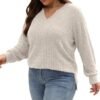 41vDUPhPhlL._AC_.jpg Gloria&Sarah Women's Casual Long Sleeve V Neck Lightweight Knitted Sweaters Loose Fit Plus Size Tunic Tops L-4XL