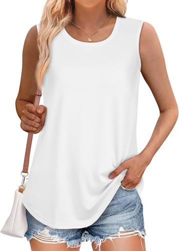 Womens Tank Tops Summer Sleeveless Casual Shirts Loose Fit Tunic Beach Vacation Outfits