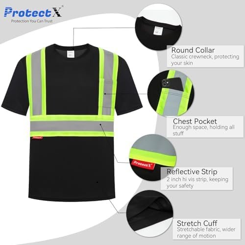 ProtectX High Visibility Short Sleeve Shirts Reflective Hi Vis Safety Shirts for Men and Women Shirts for Construction 1 Pack