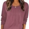 Zeagoo Fall Tops for Women Long Sleeve Shirts Casual Cotton Blouses 2025 Dressy Pleated Tunics