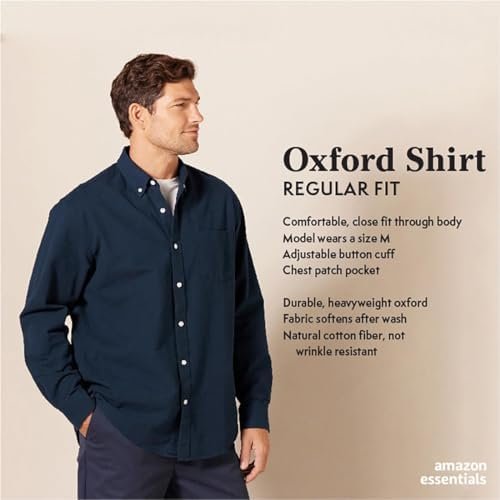 Amazon Essentials Men's Long Sleeve Shirts Casual - Regular-Fit Pocket Oxford