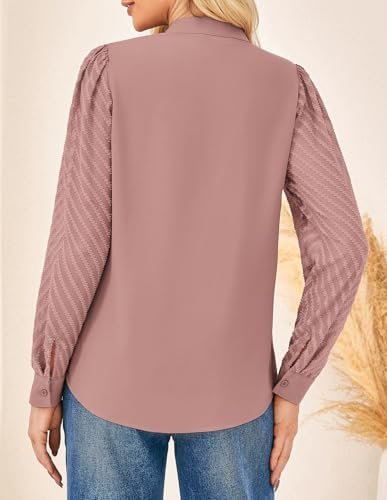 41yQVb8puVL._AC_.jpg GRACE KARIN Women Business Casual Tops Sheer Lace Long Sleeve Blouses Work Office Pleated V Neck Shirt Fall Formal Outfits