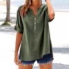 41zb3HmeWmL._AC_.jpg Linen Shirts for Women 2025 Summer Cotton Button Down Short Sleeve Blouses Casual Oversized Solid Color Tunic Tops