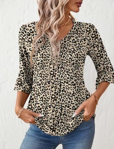 511LyCxACL._AC_.jpg LOMON 3/4 Length Sleeve Womens Tops Summer Loose V-Neck Eyelet T-Shirts Dressy Casual Ruffle Sleeve Tunic Blouses