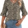 51FinO28TL._AC_.jpg LOMON 3/4 Length Sleeve Womens Tops Summer Loose V-Neck Eyelet T-Shirts Dressy Casual Ruffle Sleeve Tunic Blouses