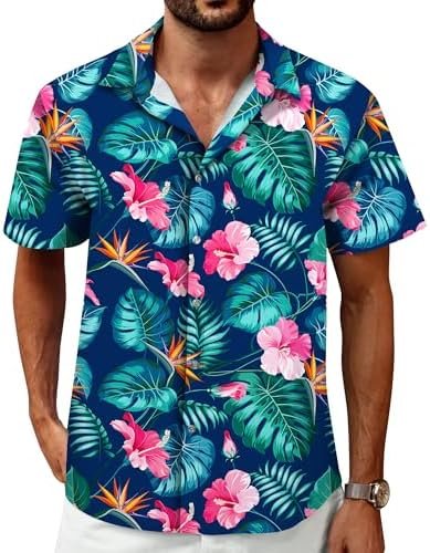 Hawaiian Shirt for Men Tropical Shirts Summer Beach Button Down Short Sleeve Luau Aloha Floral Cruise Vacation Outfit 2025