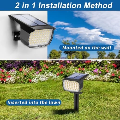 51nAQNKvL._AC_.jpg Solar Spot Lights Outdoor Waterproof IP65, 12 Pack Landscape Spotlights with 46 LEDs, 3 Modes Auto On/Off Solar Powered Flood Lights for Outside Pathway, Yard, Garden, Walkway (Warm White)