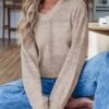 SHEWIN Women's Sweaters Casual Long Sleeve V Neck Lightweight Crochet Pullover Sweater Tops