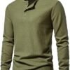 Muscularfit Long Sleeve Shirts for Men Workout Waffle Quarter Button Polo Shirts Causal Henley Tshirt Athletic Fall Clothes