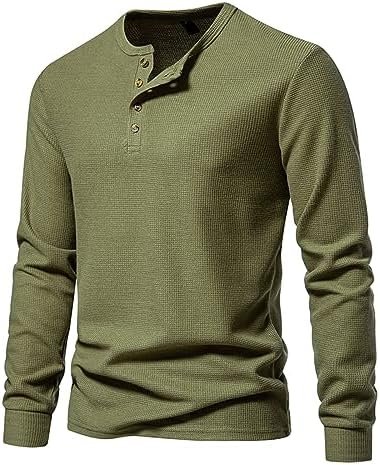 Muscularfit Long Sleeve Shirts for Men Workout Waffle Quarter Button Polo Shirts Causal Henley Tshirt Athletic Fall Clothes