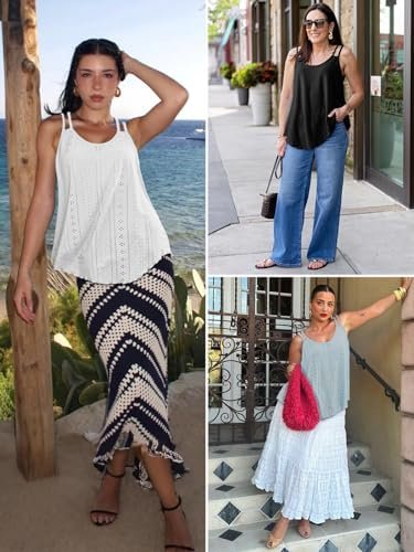 ATHMILE Women's Tank Tops Sleeveless Summer Top Spaghetti Strap Spring Shirt Loose Fit Beach Vacation 2025 Casual