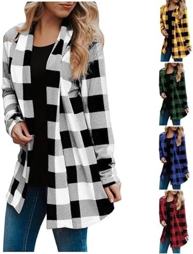 Flannel Plaid Shirt Women Trendy Plus Size Work Cardigan Long Sleeve Loose Buffalo Gingham Jacket Open Front Outfits