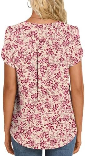 512VEzUMECL._AC_.jpg HOTGIFT Womens Tunic Tops 2025 Summer Short Sleeve V Neck Chiffon T Shirt M-3XL