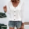 Ceboyel Womens Long Sleeve Tops 2023 Lace Crochet Casual Shirts Button Down V Neck Blouses Dressy Trendy Fashion Fall Clothes