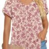 5148v4rU26L._AC_.jpg HOTGIFT Womens Tunic Tops 2025 Summer Short Sleeve V Neck Chiffon T Shirt M-3XL