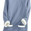 Ceboyel Womens Fleece Pullover Sweatshirt No Hood Shirts Sweater Sherpa Lined Tunic Sweatshirts Warm Winter Loungewear 2023