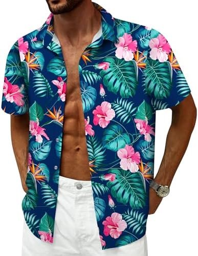 Hawaiian Shirt for Men Tropical Shirts Summer Beach Button Down Short Sleeve Luau Aloha Floral Cruise Vacation Outfit 2025