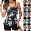 Women's Tankini Swimsuits Floral Print Two Piece Swimsuit Full Coverage Tank Top Tummy Control Bathing Suits