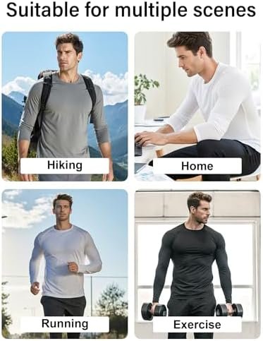 6 Pack Men's Quick Dry Long Sleeve Shirts UPF 50+ UV Sun Protection SPF Shirt Moisture Wicking T-Shirt for Casual Workout