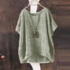 Linen Shirts for Women 2025 Summer Oversized Crewneck Short Sleeve Tops Cute Casual Loose Fit Solid Color Blouses