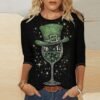 516S6OgDsgL._AC_.jpg St Patty's Day Shirt Women 2025 Casual Plus Size 3/4 Sleeve Irish Clover Shirts Funny Saint Patrick's Tunic Tops