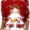 Christmas Shirts for Women Cute 3/4 Length Sleeve Tops Dressy Casual Crewneck Sweatshirts Ugly Xmas Sweater Blouses
