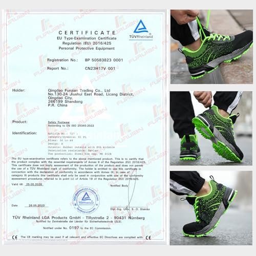 Furuian Steel Toe Shoes for Men & Women Lightweight Safety Work Shoes Comfortable Steel Toe Sneakers Warehouse Industry Work Sneakers
