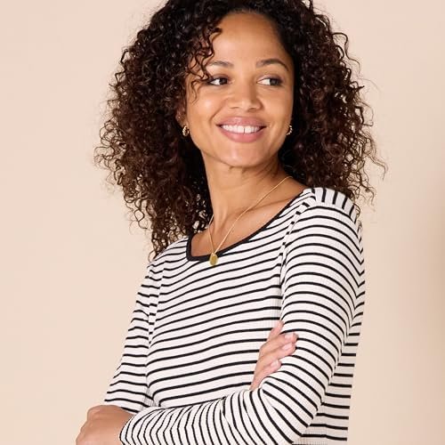 Amazon Essentials Women's Scoop Back Long Sleeve Slim-Fit Rib-Knit T-Shirt, Pack of 2