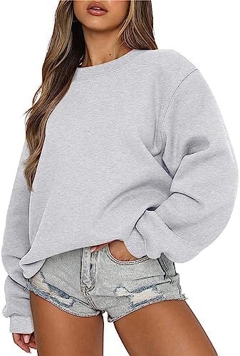 Ceboyel Oversized Sweatshirt for Women Solid Color Crewneck Pullover Tops Long Sleeve Sweaters Fall Fashion Trendy Clothes