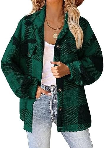 518566zi3LL._AC_.jpg Generic Womens Flannel Shacket Jacket Plaid Button Down Long Sleeve Lapel Shirt Coat Trendy Casual 2024 Fall Fashion Clothes