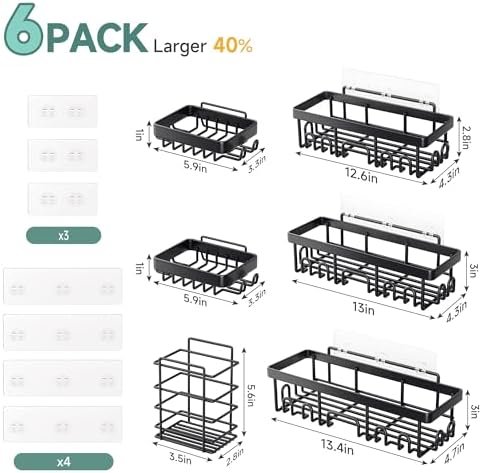 Veken Rustproof & Waterproof Shower Caddy 6-Pack, No Drilling Adhesive Shelves Rack with Soap Holder, Large Capacity Bathroom Organizers and Storage, Wall-Mounted Kitchen & Home Decor