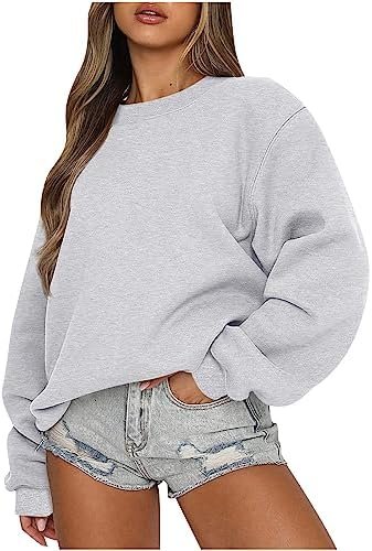 Ceboyel Oversized Sweatshirt for Women Solid Color Crewneck Pullover Tops Long Sleeve Sweaters Fall Fashion Trendy Clothes