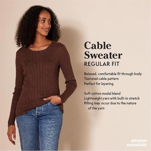 Amazon Essentials Women's Lightweight Long-Sleeve Cable Crewneck Sweater (Available in Plus Size)