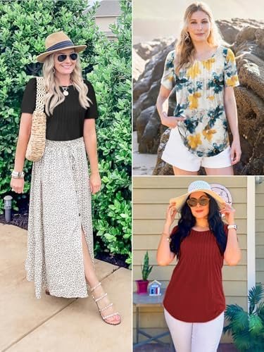 ATHMILE Womens T Shirts Short Sleeve Summer Tops Pleated Dressy Casual Blouses Spring Clothes Beach Vacation 2025
