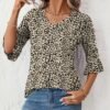 51GmSZfcwML._AC_.jpg LOMON 3/4 Length Sleeve Womens Tops Summer Loose V-Neck Eyelet T-Shirts Dressy Casual Ruffle Sleeve Tunic Blouses